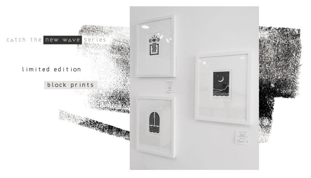 new wave series printmaking block print modern black and white wall art gift fine art shop
