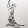 classical fine art bengal cat art for sale drawing sketch in watercolor brush pen