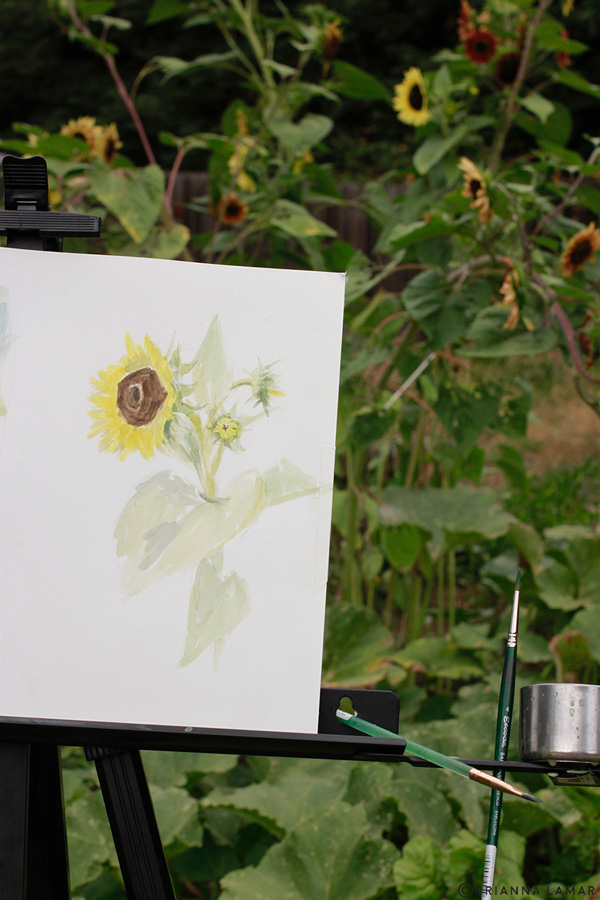 plein air painting study sunflowers garden